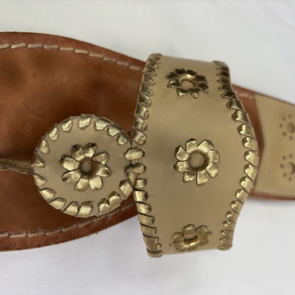 Jack Rogers Baby Camel/Gold Nantucket Whipstitch Leather Thong Flat Sandal Sz 10 - Picture 5 of 10